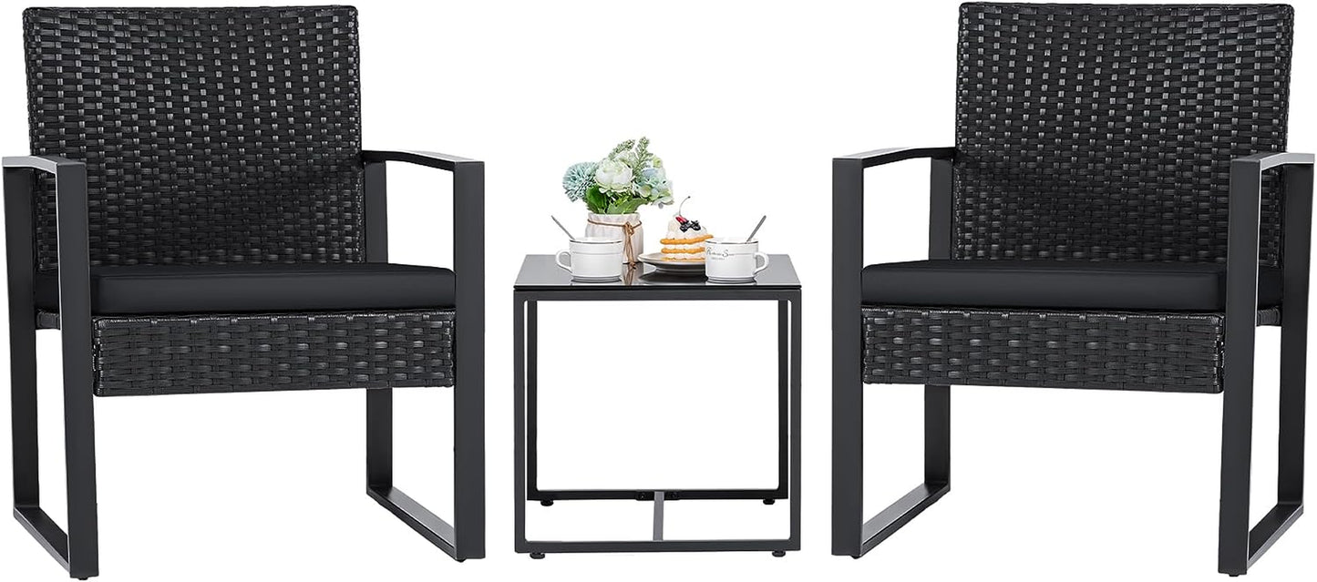 3 Pieces Outdoor Patio Set (Black)