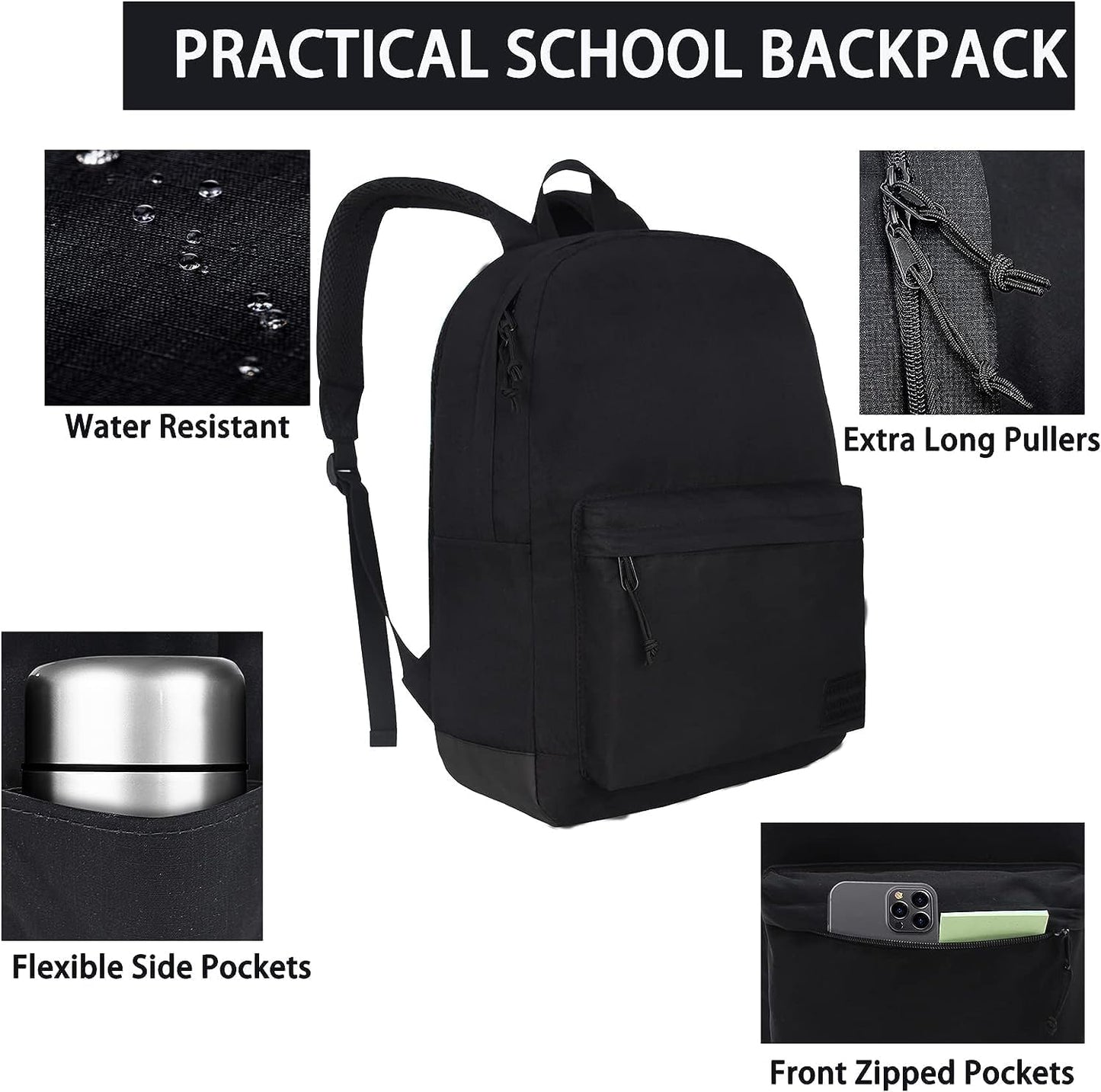 Adult Backpack with Charging Port (Black)
