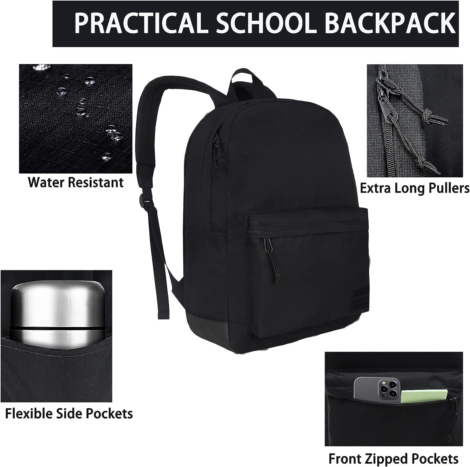 Adult Backpack with Charging Port (Black)