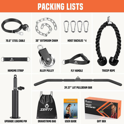 Cable Pulley System Gym LAT Pulldown 2-in-1 Bar Triceps Biceps Back