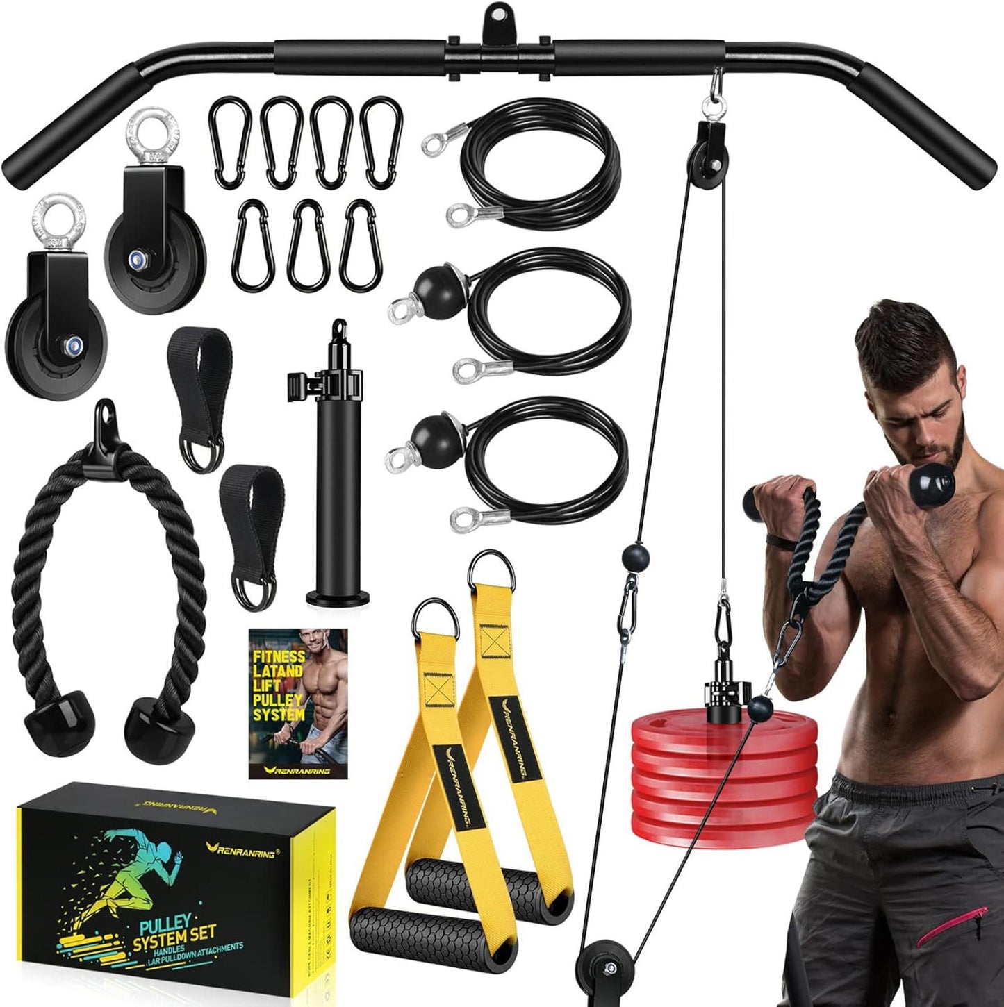 Cable Pulley System Gym LAT Pulldown Triceps Biceps Home Workout Attachments