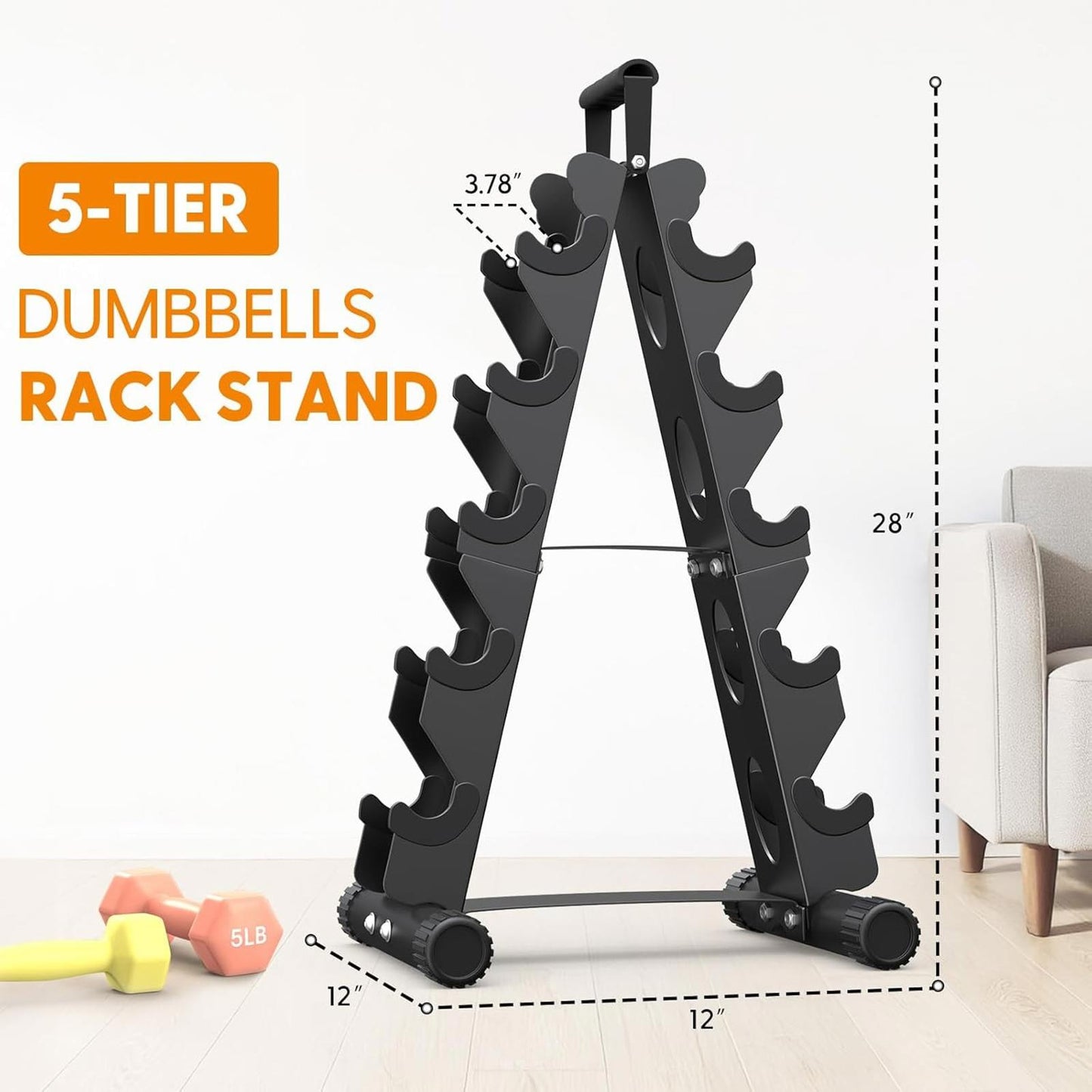 5 Tier A-Frame Dumbbell Rack Stand Only Home Gym Weight Storage