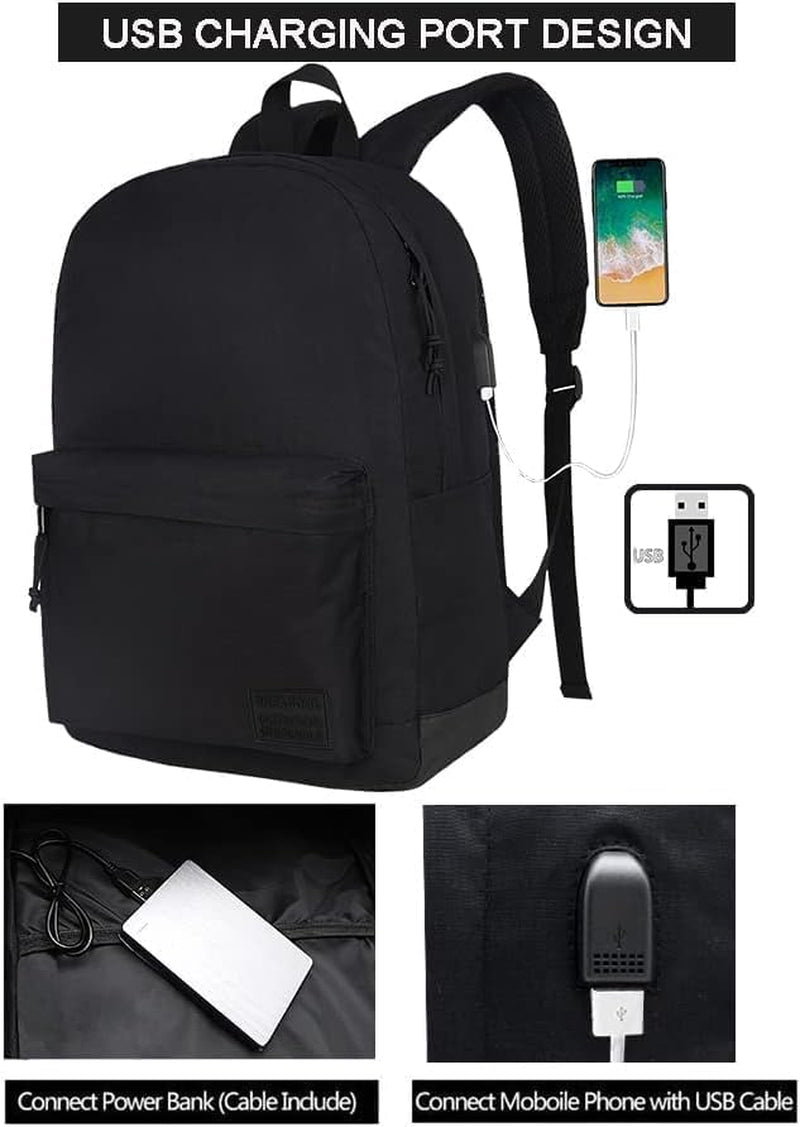 Adult Backpack with Charging Port (Black)