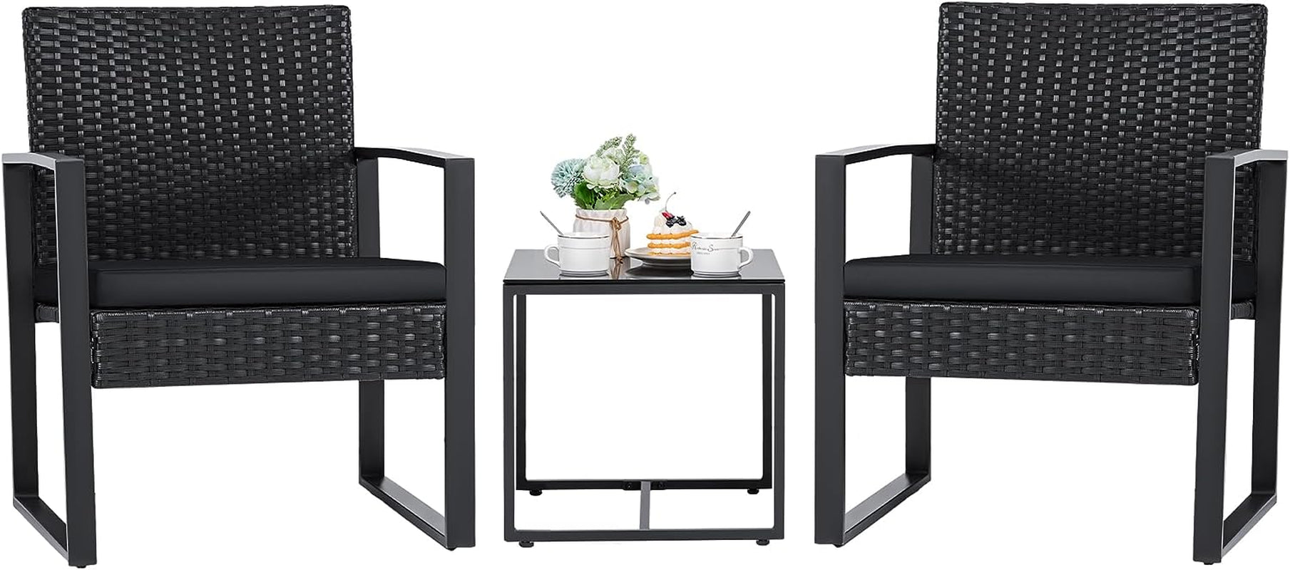 3 Pieces Outdoor Patio Set (Black)
