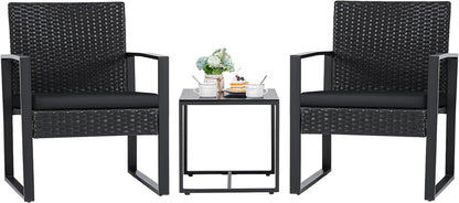 3 Pieces Outdoor Patio Set (Black)