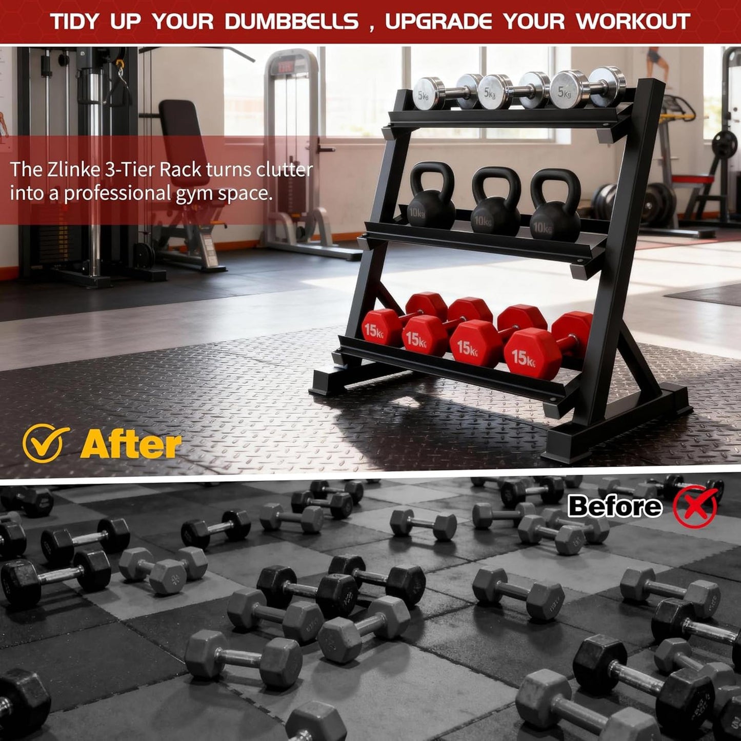 3-Tier Dumbbell Rack Weight Storage Organizer Home Gym 1100Lb Capacity