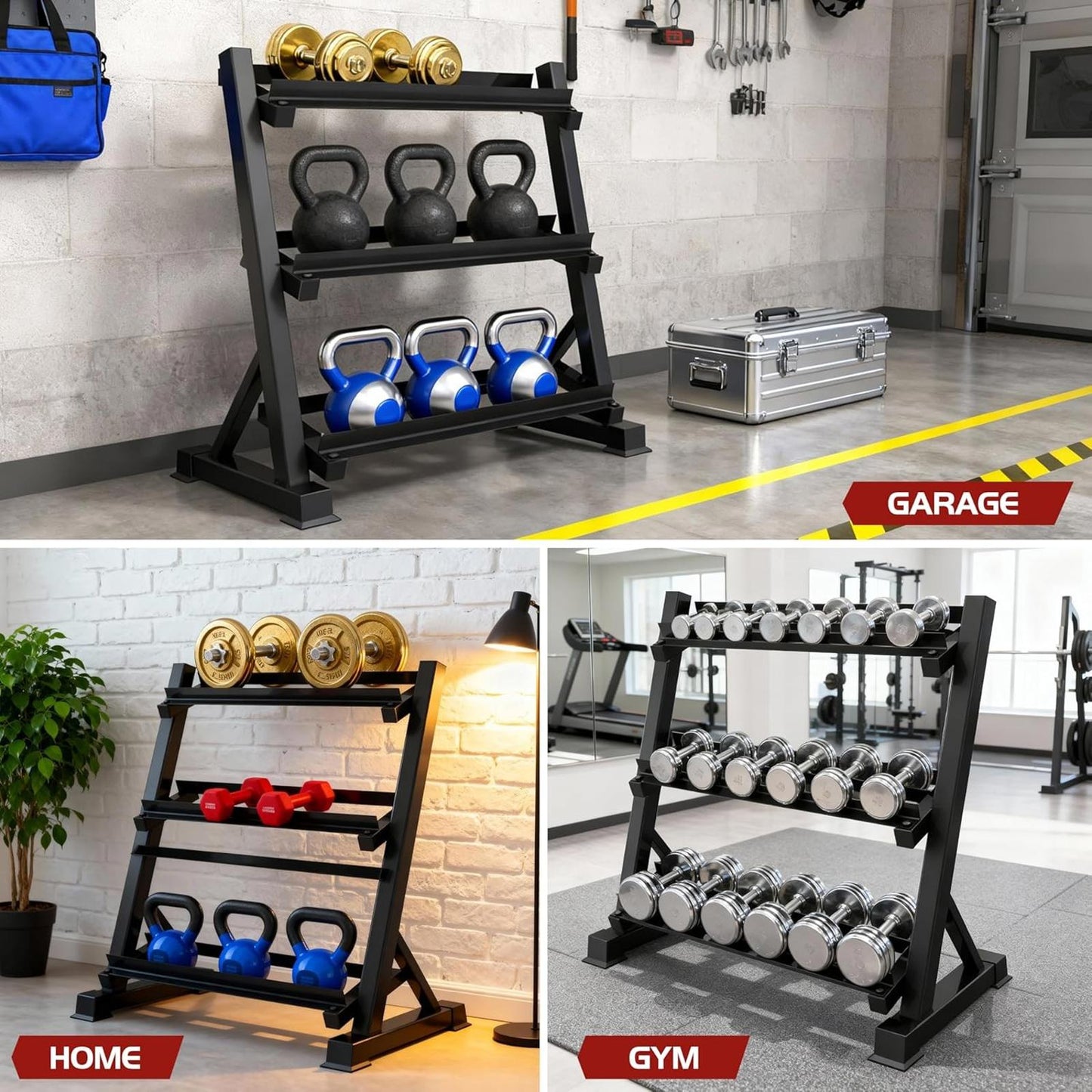 3-Tier Dumbbell Rack Weight Storage Organizer Home Gym 1100Lb Capacity