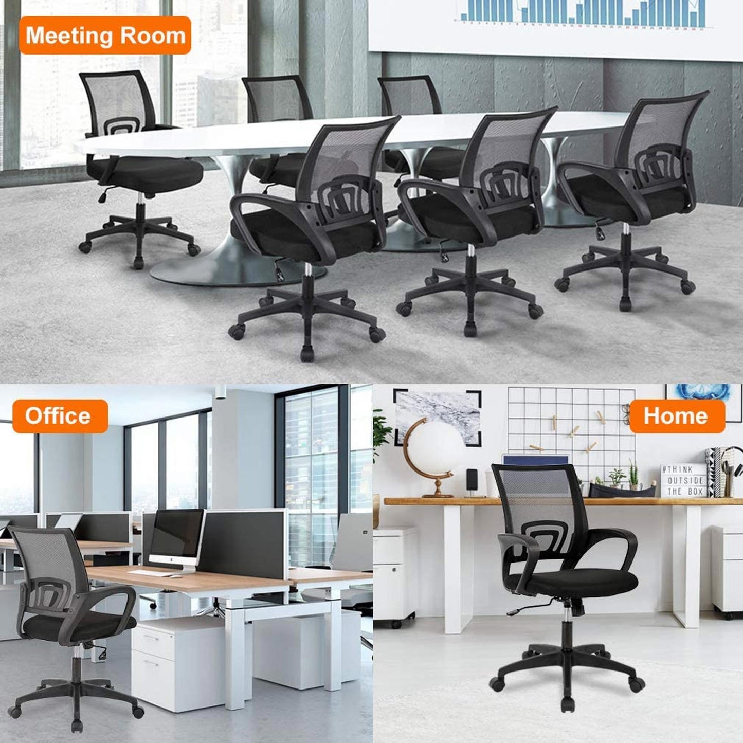 Ergonomic Office Chair | Mid-Back Swivel Desk Chair | Breathable Backrest & Lu