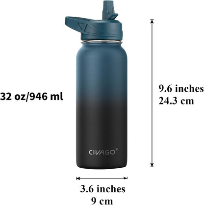 32 Ounce Water Bottle - Stainless Steel Black