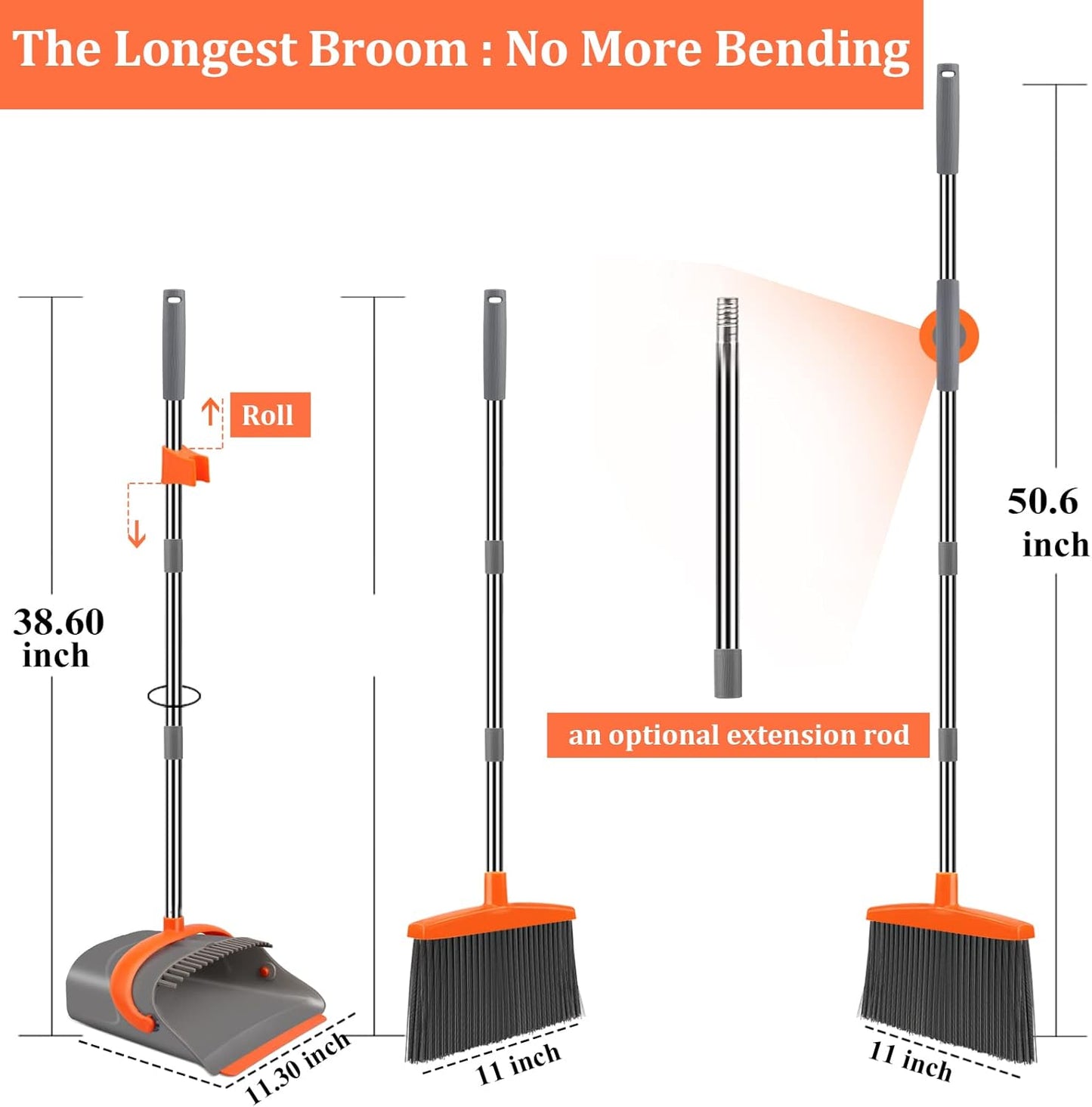 Broom and Dustpan Set (Gray & Orange)