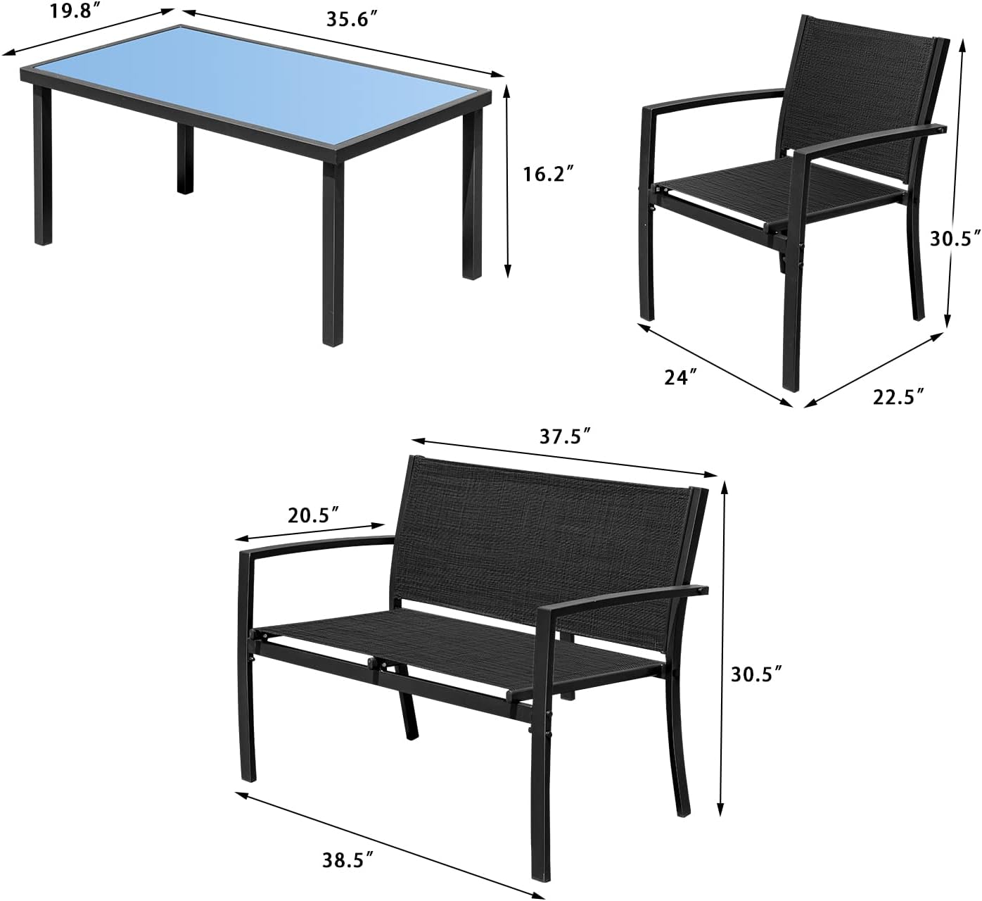 4 Pieces Outdoor Patio Set (Black)