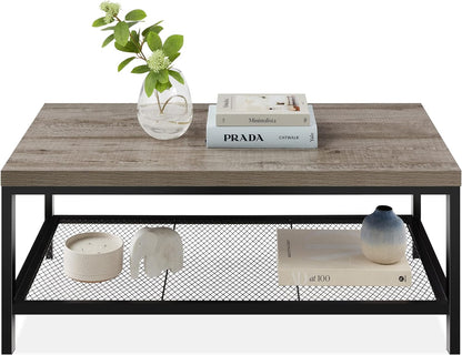  Coffee Table With Shelf for Living Room  - Gray (44 Inches)