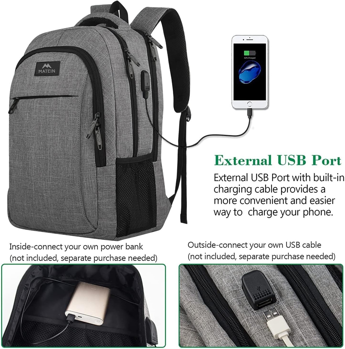 Adult Backpack Charging Port (Grey)