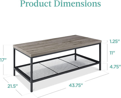  Coffee Table With Shelf for Living Room  - Gray (44 Inches)