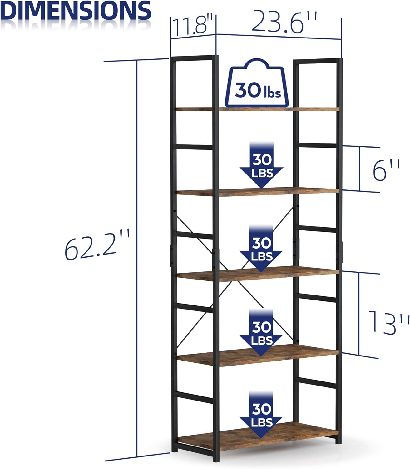 5 Tier Bookshelf for Bedroom, Office or Living Room