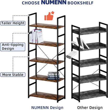 5 Tier Bookshelf for Bedroom, Office or Living Room