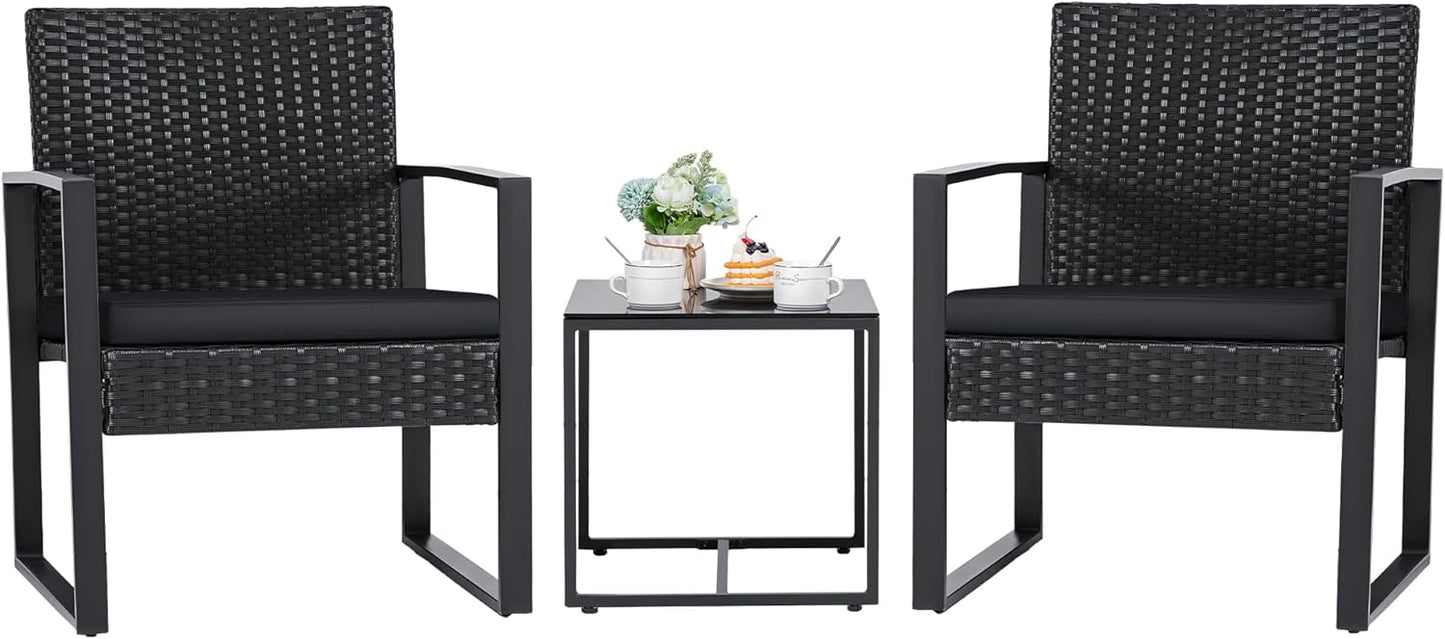 3 Pieces Outdoor Patio Set (Black)