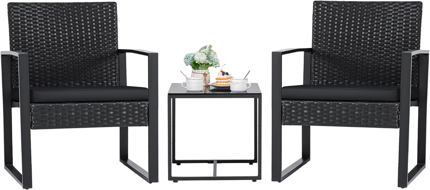 3 Pieces Outdoor Patio Set (Black)