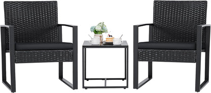 3 Pieces Outdoor Patio Set (Black)