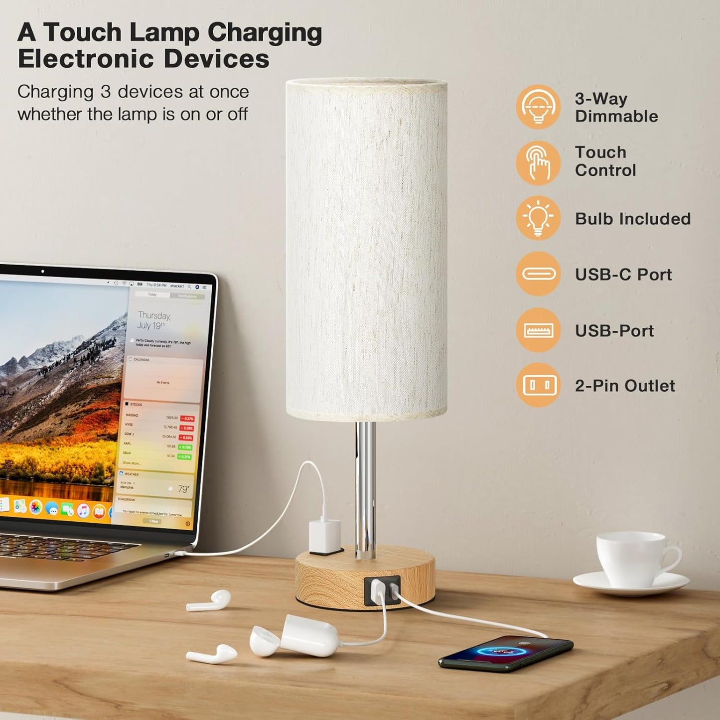 Lamp for Bedroom or Living Room Desk (LED Bulb Included)