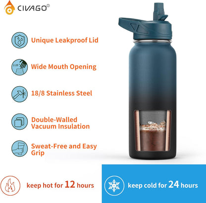 32 Ounce Water Bottle - Stainless Steel Black