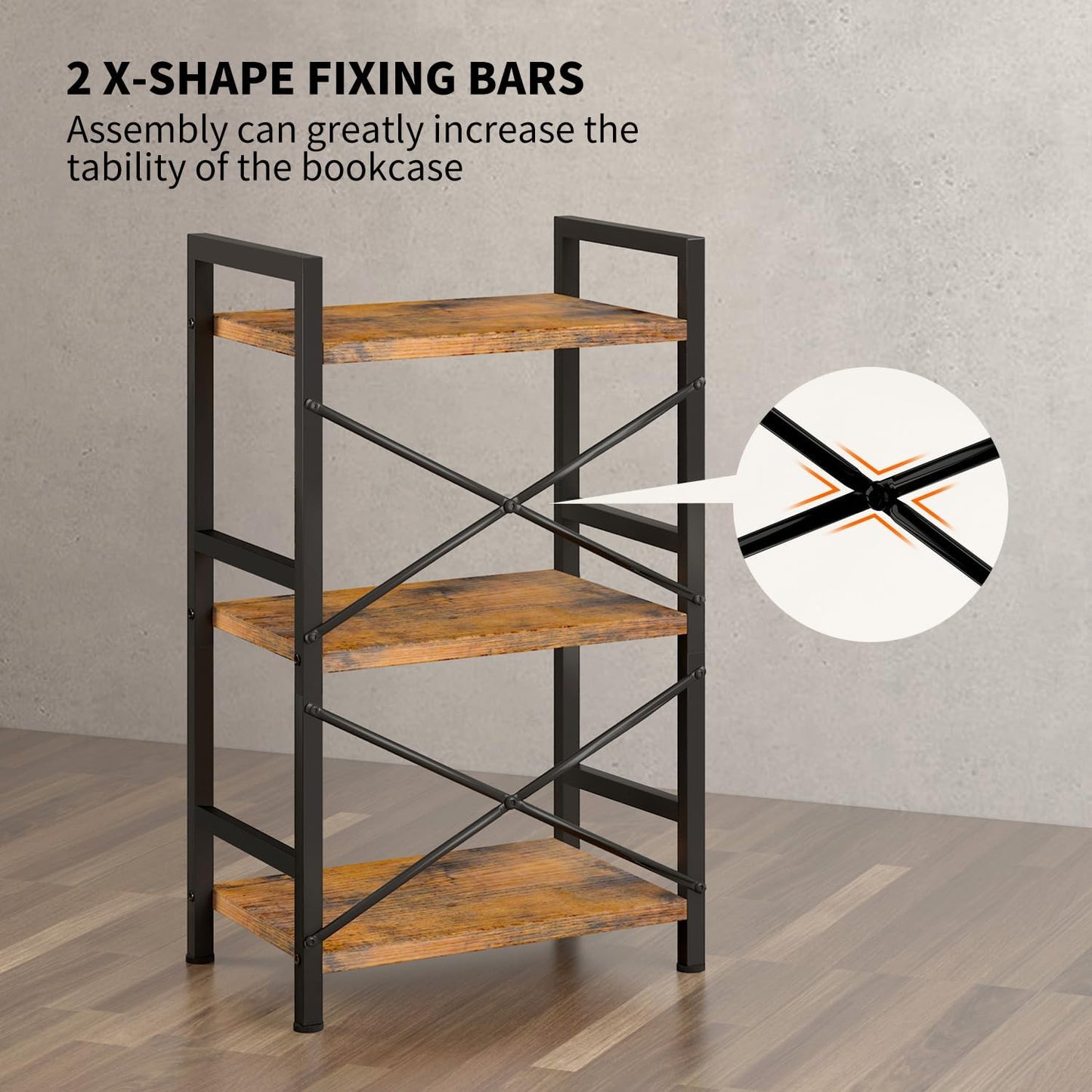 3 Tier Bookcase for Living Room, Office or Bedroom