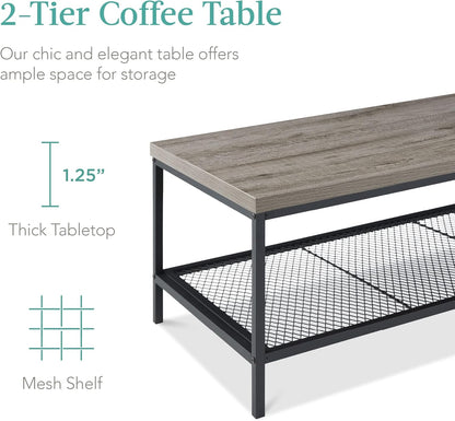  Coffee Table With Shelf for Living Room  - Gray (44 Inches)