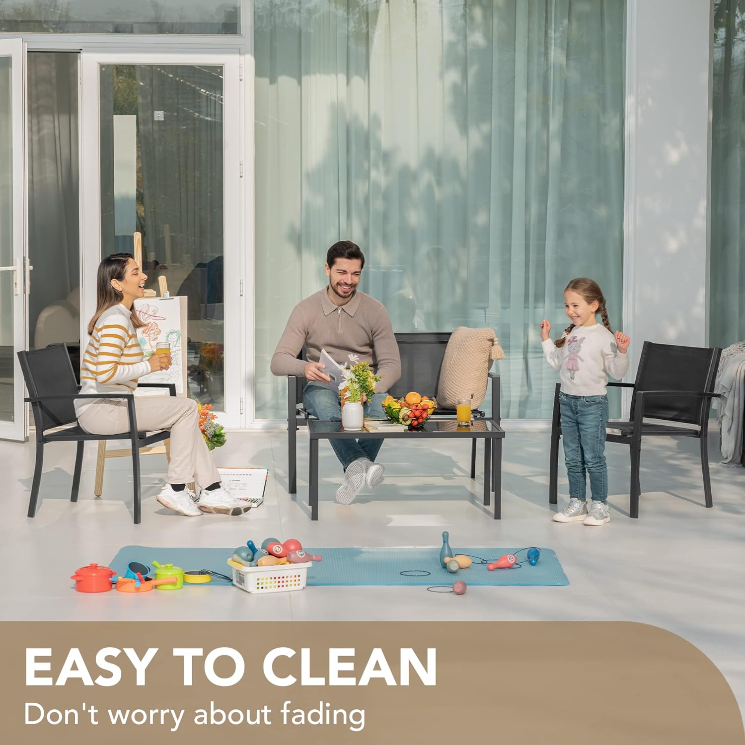 4 Pieces Outdoor Patio Set (Black)