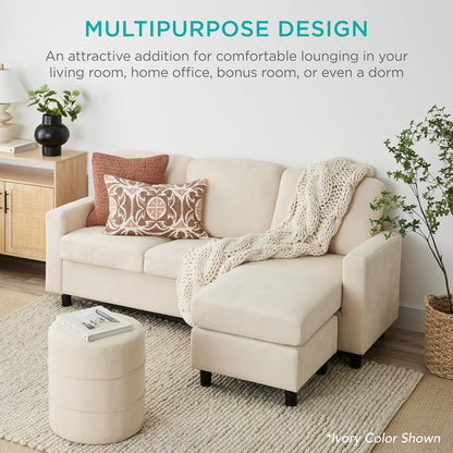 Upholstered Sectional Sofa for Home, Apartment, Dorm, Bonus Room, Compact Spaces W/Chaise Lounge, 3-Seat, L-Shape Design, Reversible Ottoman Bench, 680Lb Capacity - Black or Blue