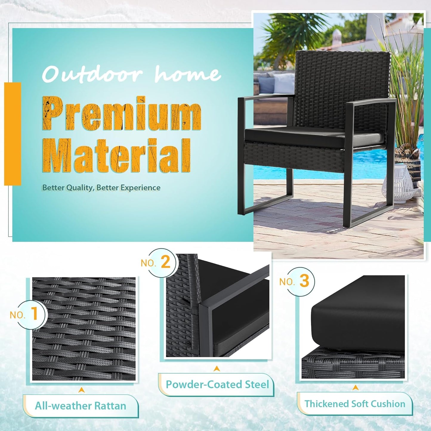 3 Pieces Outdoor Patio Set (Black)