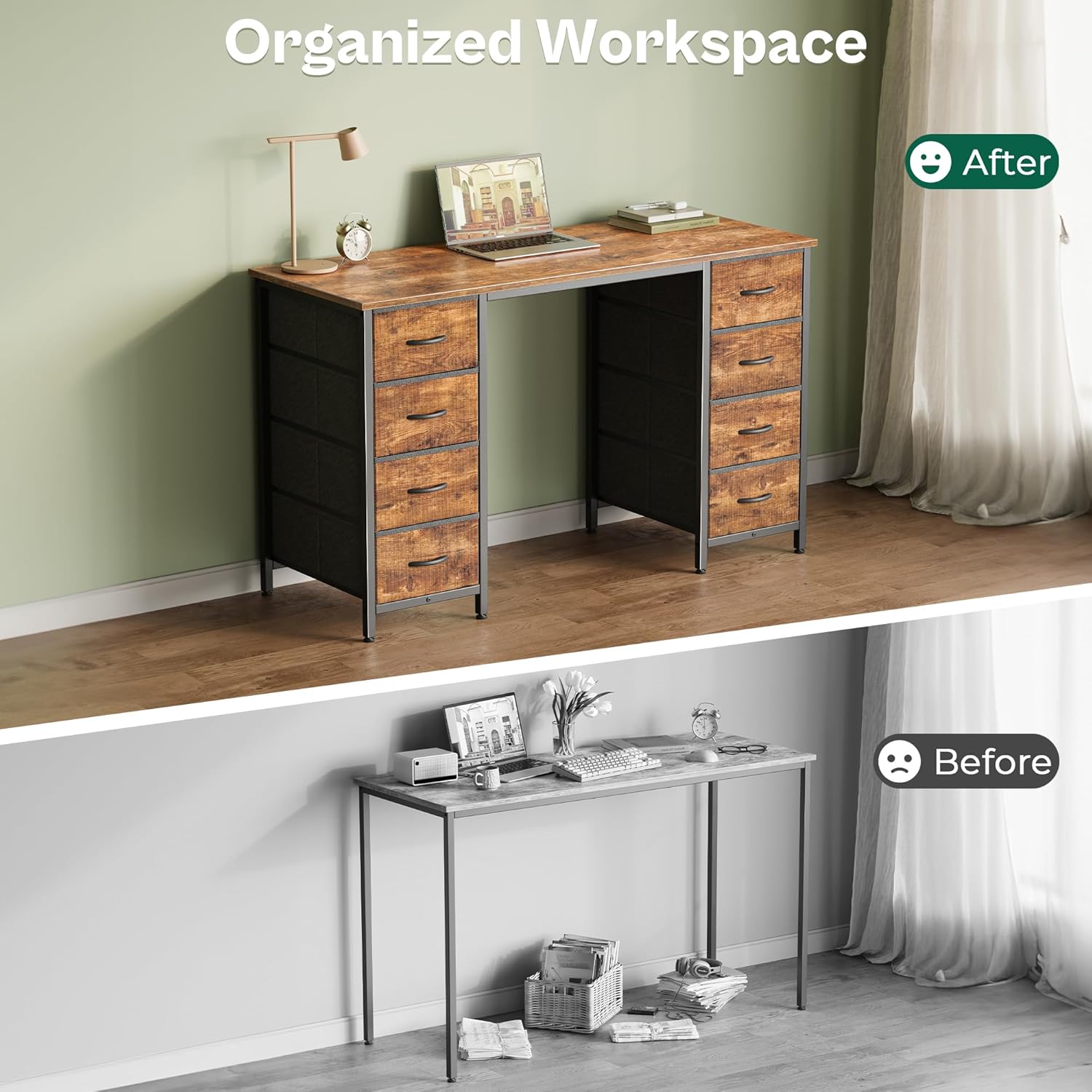 Computer Desk With 8 Drawers (Brown)