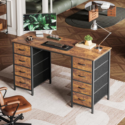 Computer Desk With 8 Drawers (Brown)