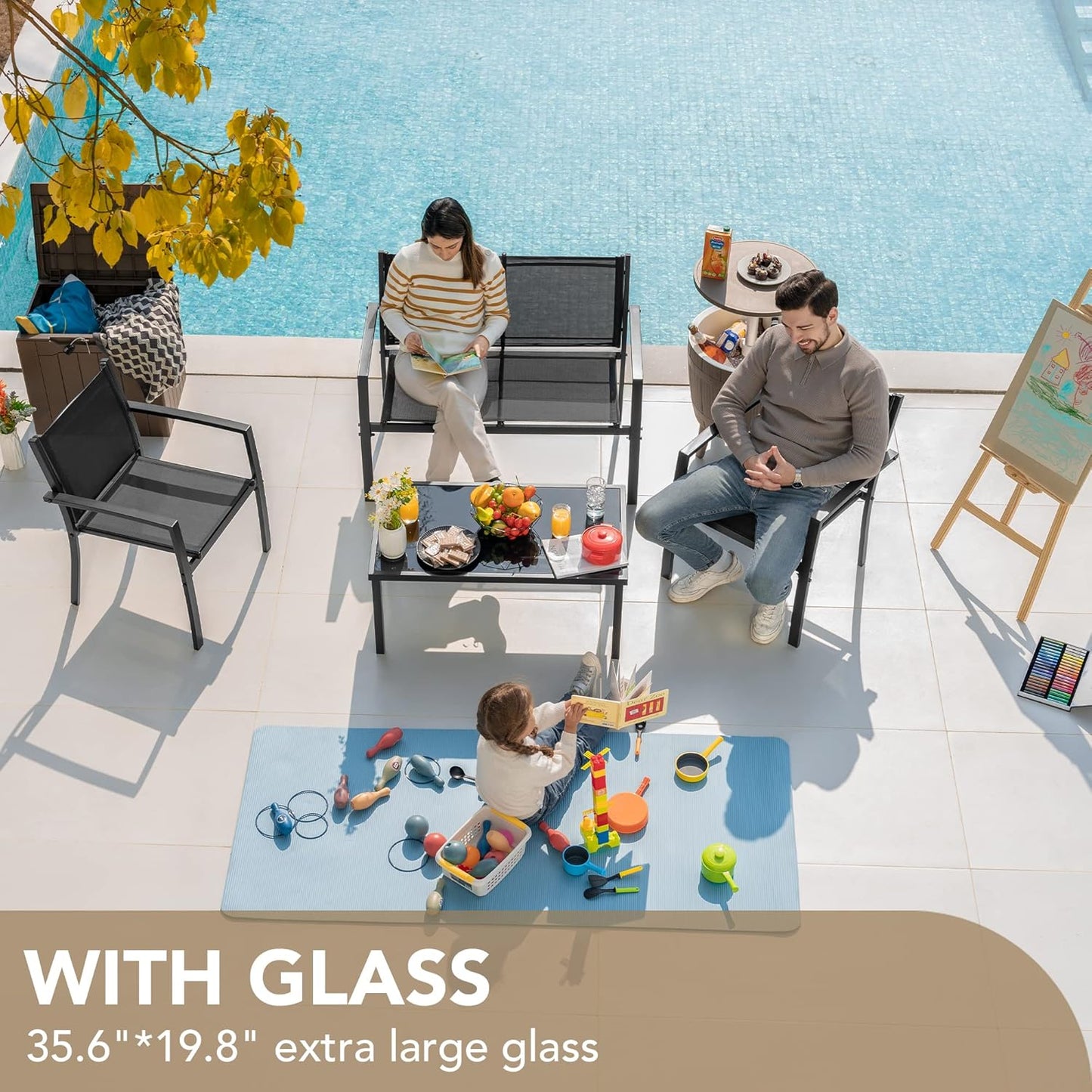 4 Pieces Outdoor Patio Set (Black)