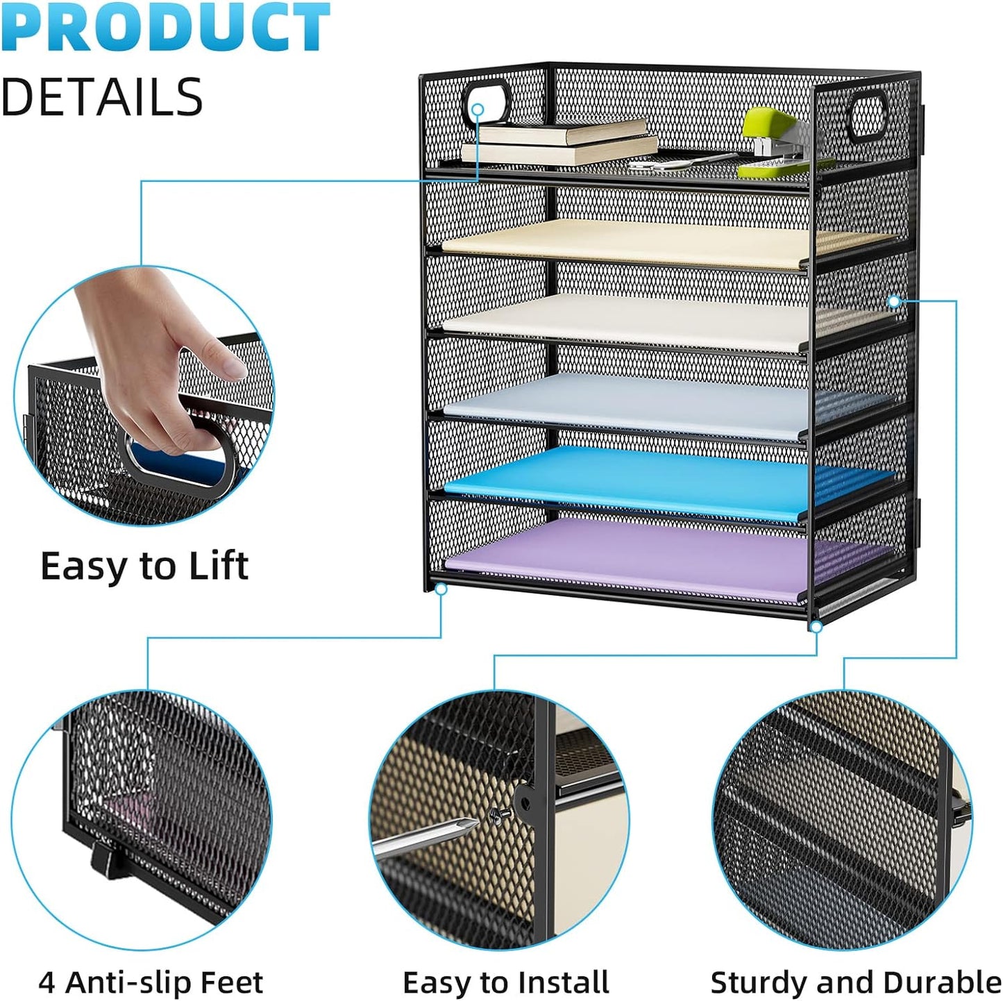 6 Tier Paper Organizer Tray - Black