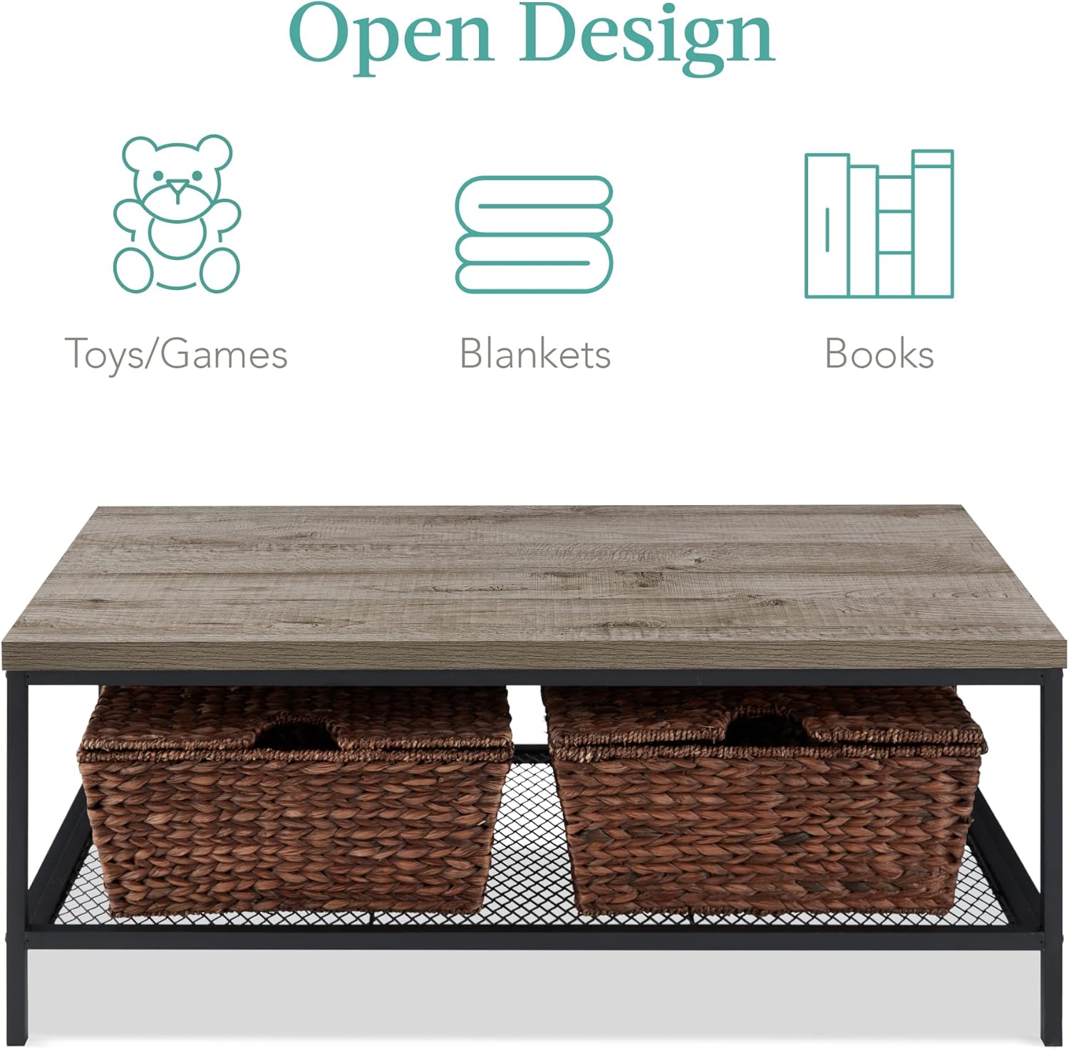  Coffee Table With Shelf for Living Room  - Gray (44 Inches)