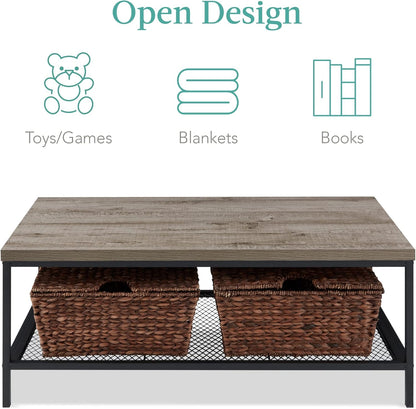  Coffee Table With Shelf for Living Room  - Gray (44 Inches)