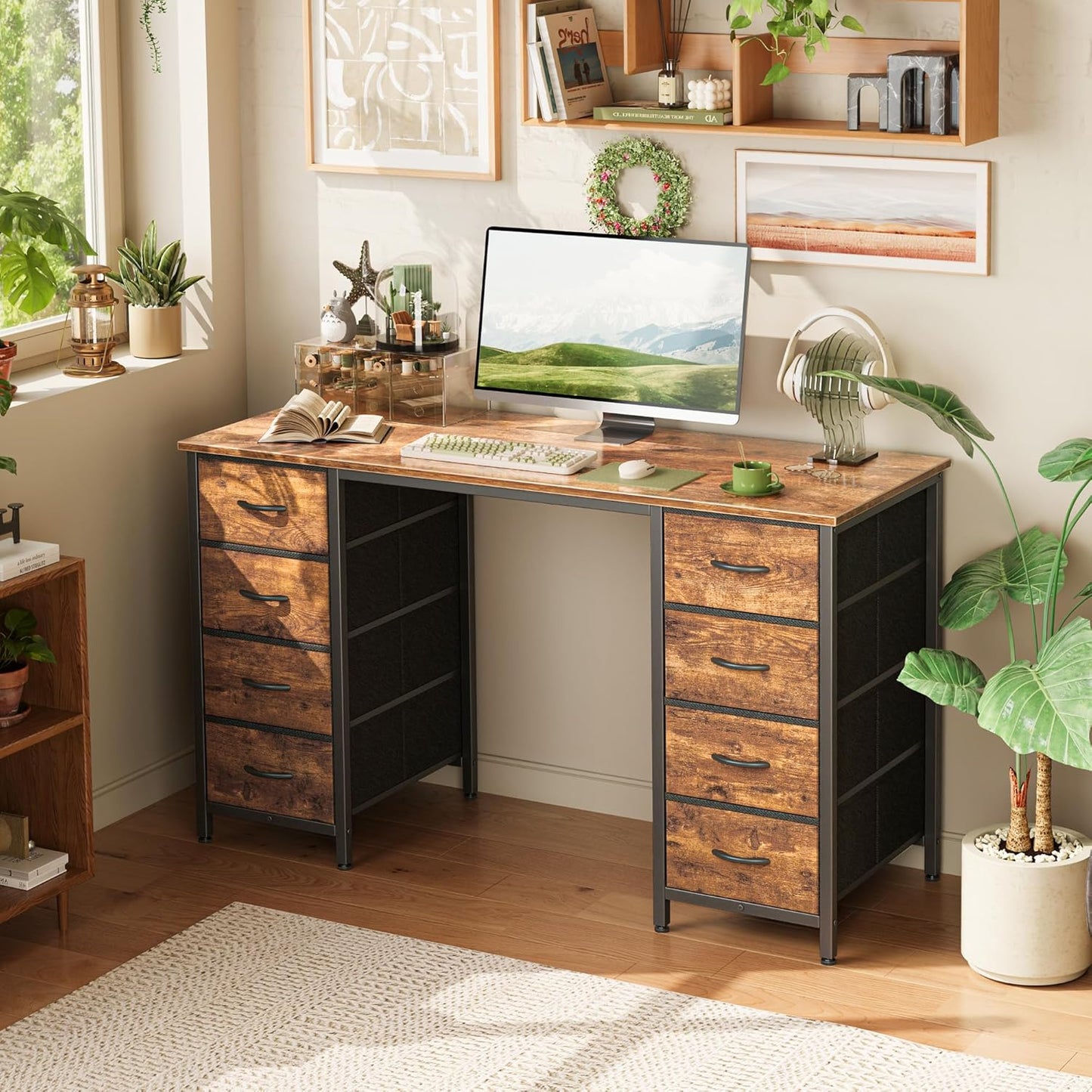 Computer Desk With 8 Drawers (Brown)