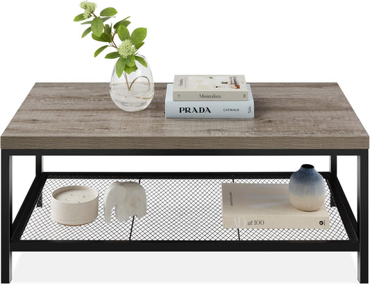  Coffee Table With Shelf for Living Room  - Gray (44 Inches)