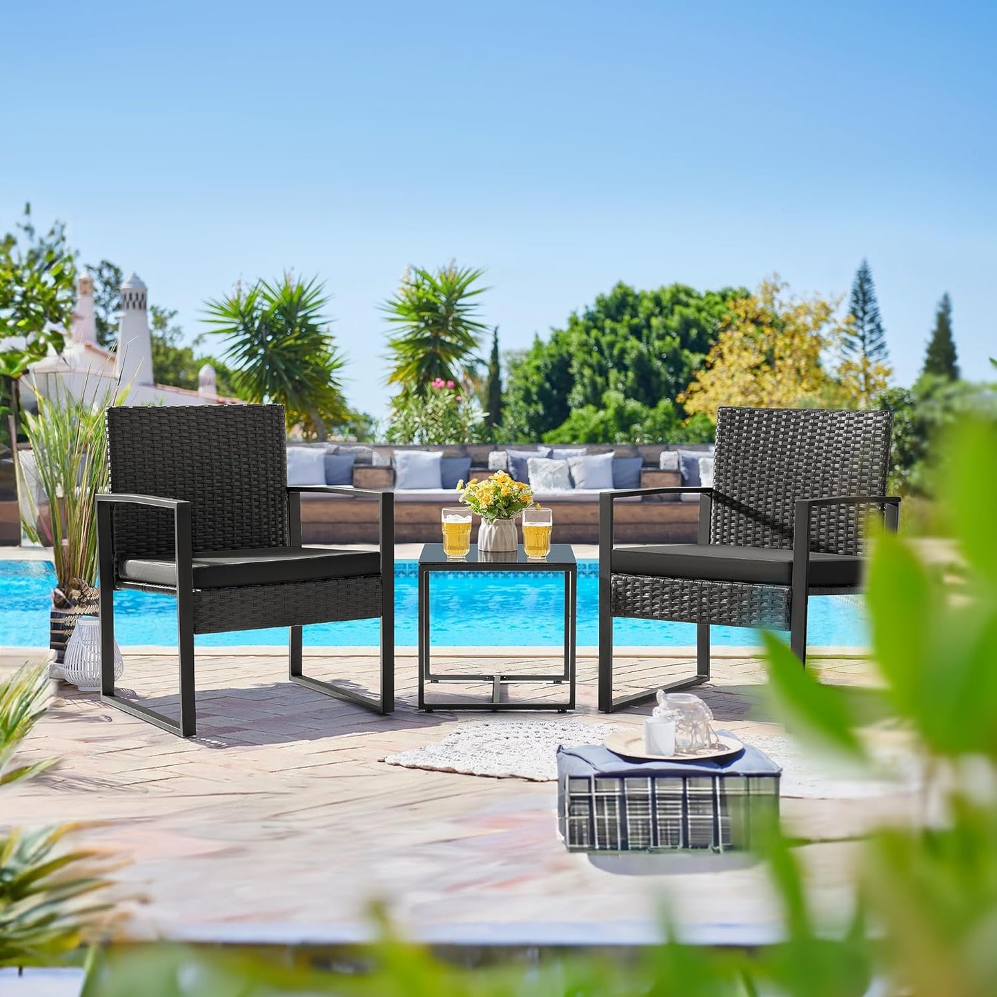 3 Pieces Outdoor Patio Set (Black)