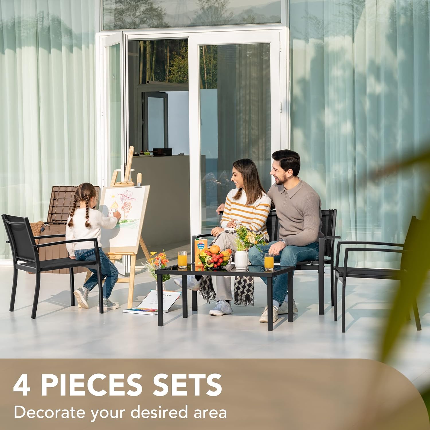 4 Pieces Outdoor Patio Set (Black)