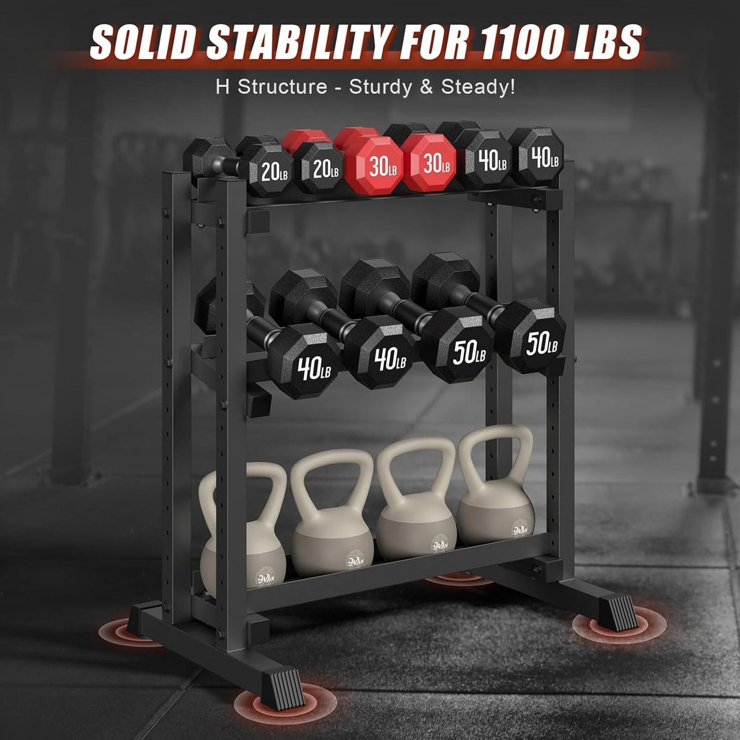 3-Tier Dumbbell Rack 1100Lb Adjustable Weight Stand Home Gym
