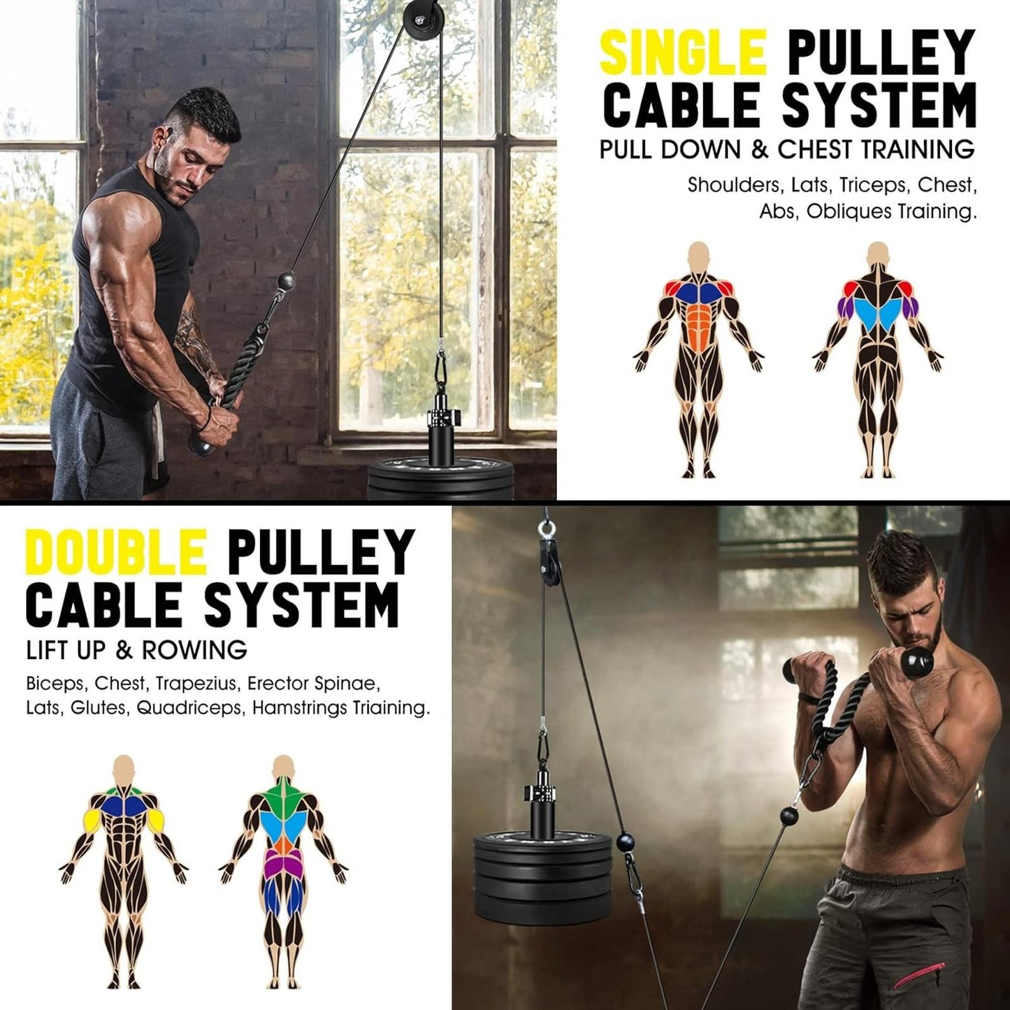 Cable Pulley System Gym LAT Pulldown Triceps Biceps Home Workout Attachments