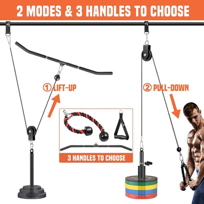 Cable Pulley System Gym LAT Pulldown 2-in-1 Bar Triceps Biceps Back Shoulder