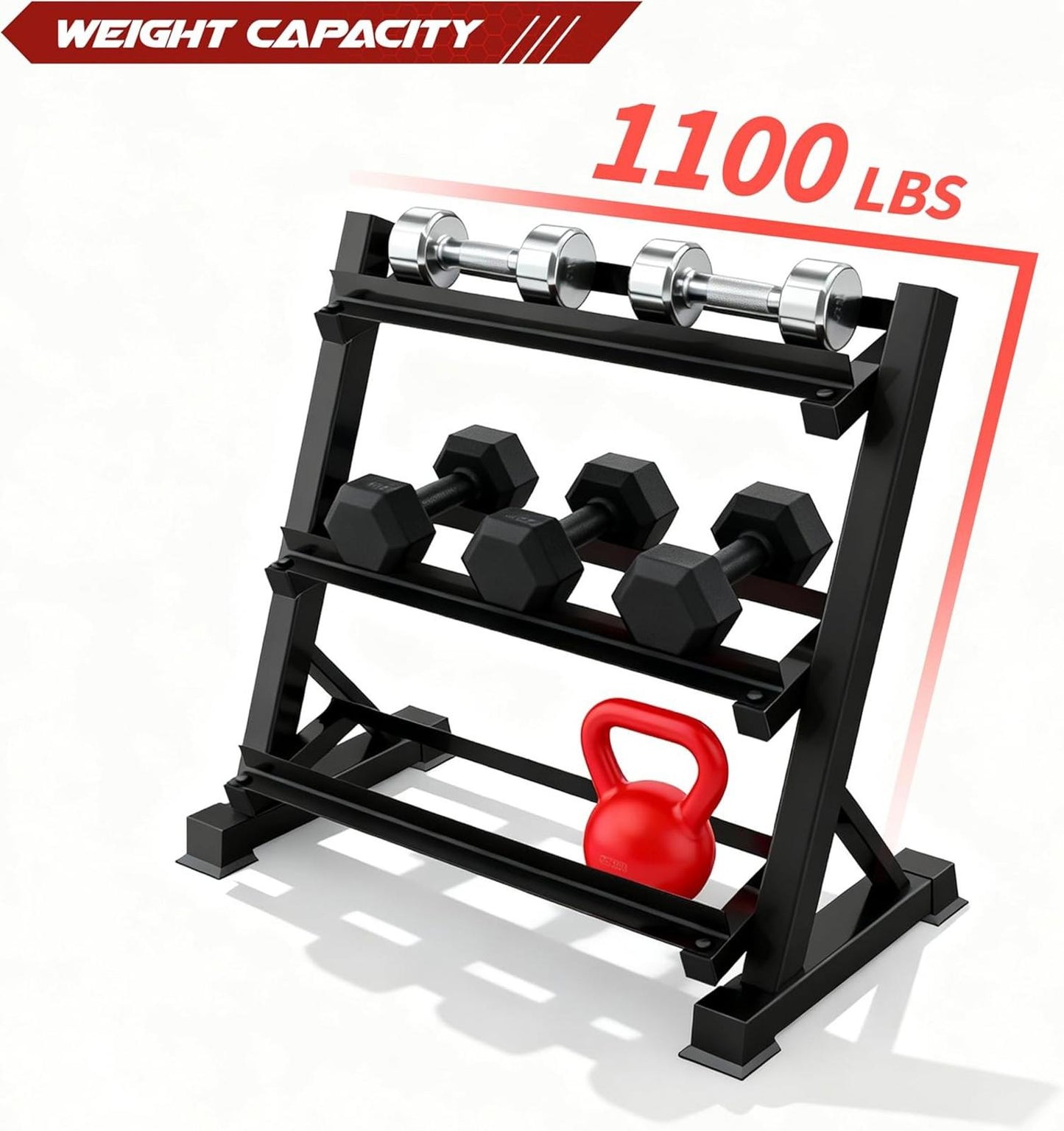 3-Tier Dumbbell Rack Weight Storage Organizer Home Gym 1100Lb Capacity