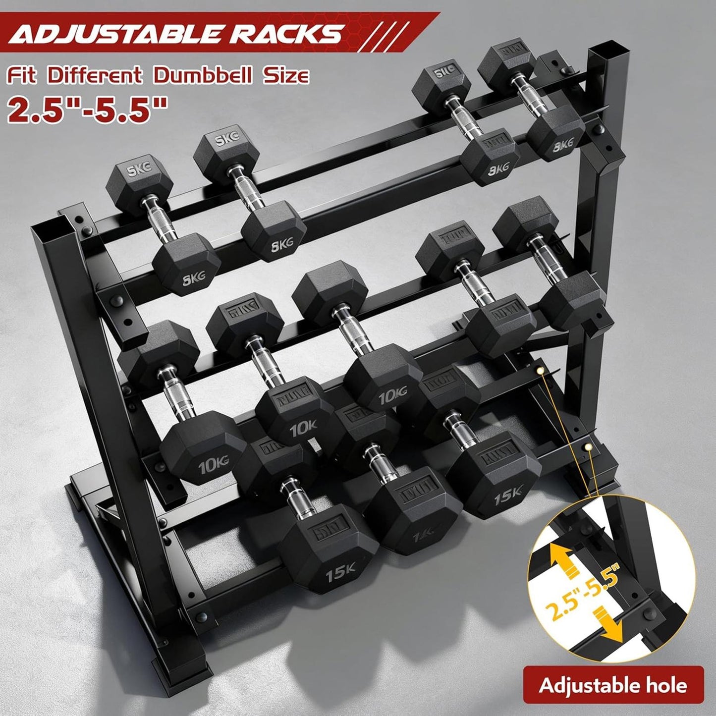 3-Tier Dumbbell Rack Weight Storage Organizer Home Gym 1100Lb Capacity