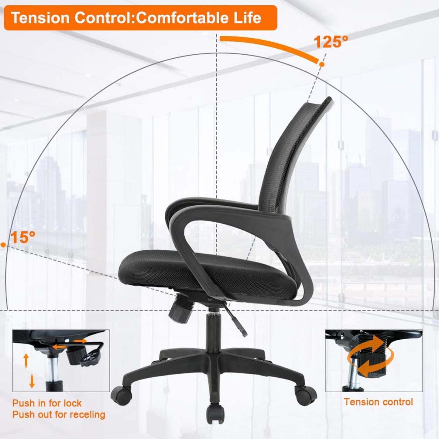Ergonomic Office Chair | Mid-Back Swivel Desk Chair | Breathable Backrest & Lu