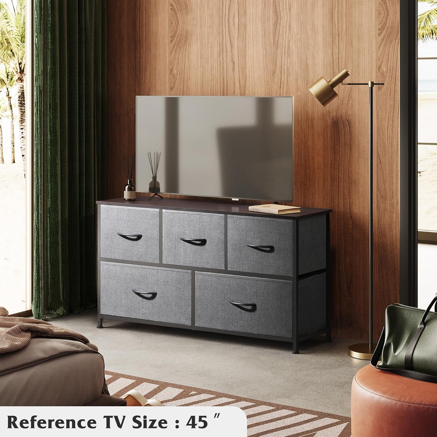 5 Drawer Dresser for Bedroom or Closet (Dark Grey)