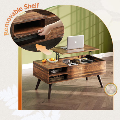 Coffee Table With Adjustable Shelf for Living Room or Office