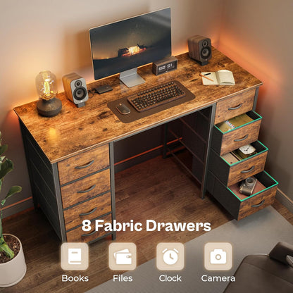 Computer Desk With 8 Drawers (Brown)