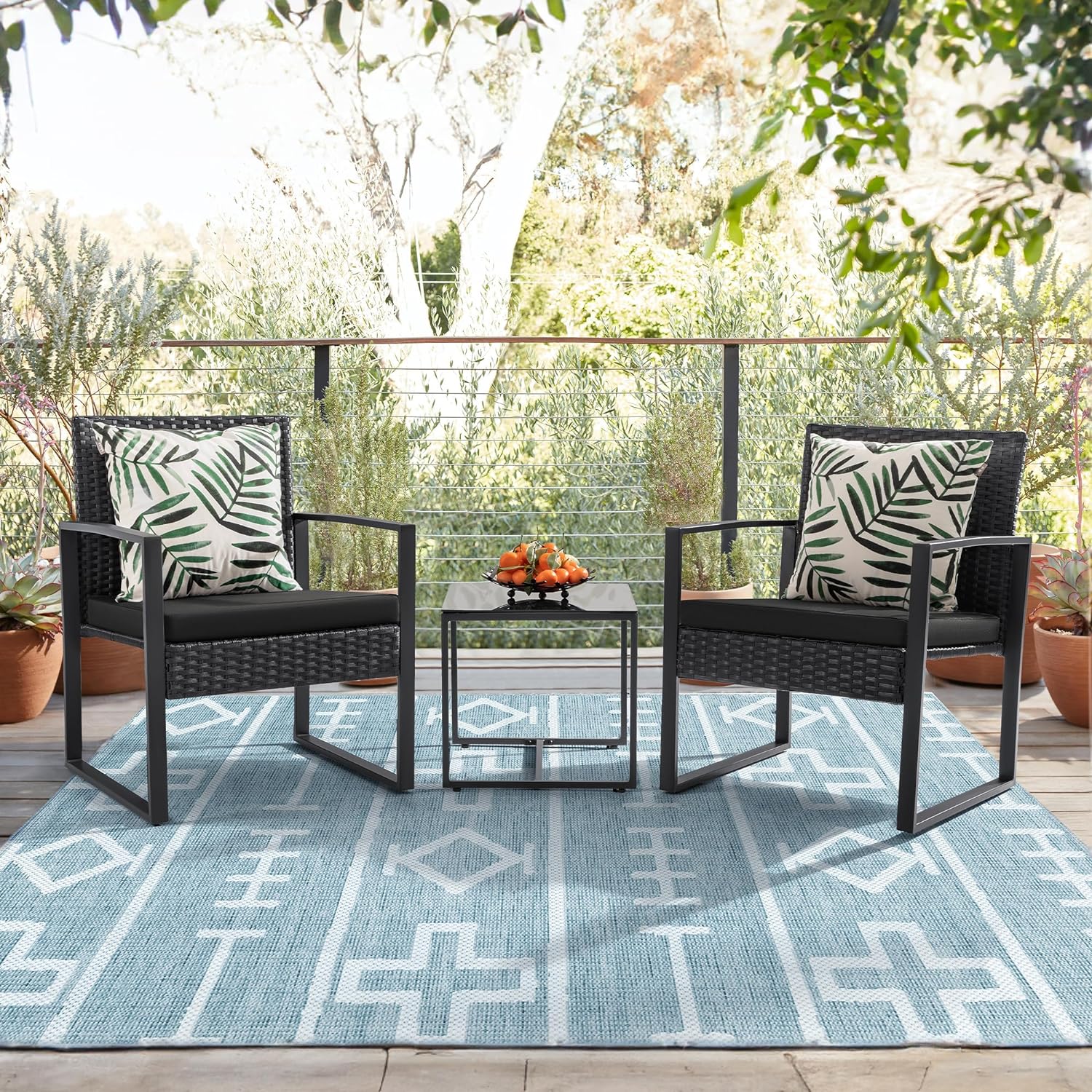 3 Pieces Outdoor Patio Set (Black)